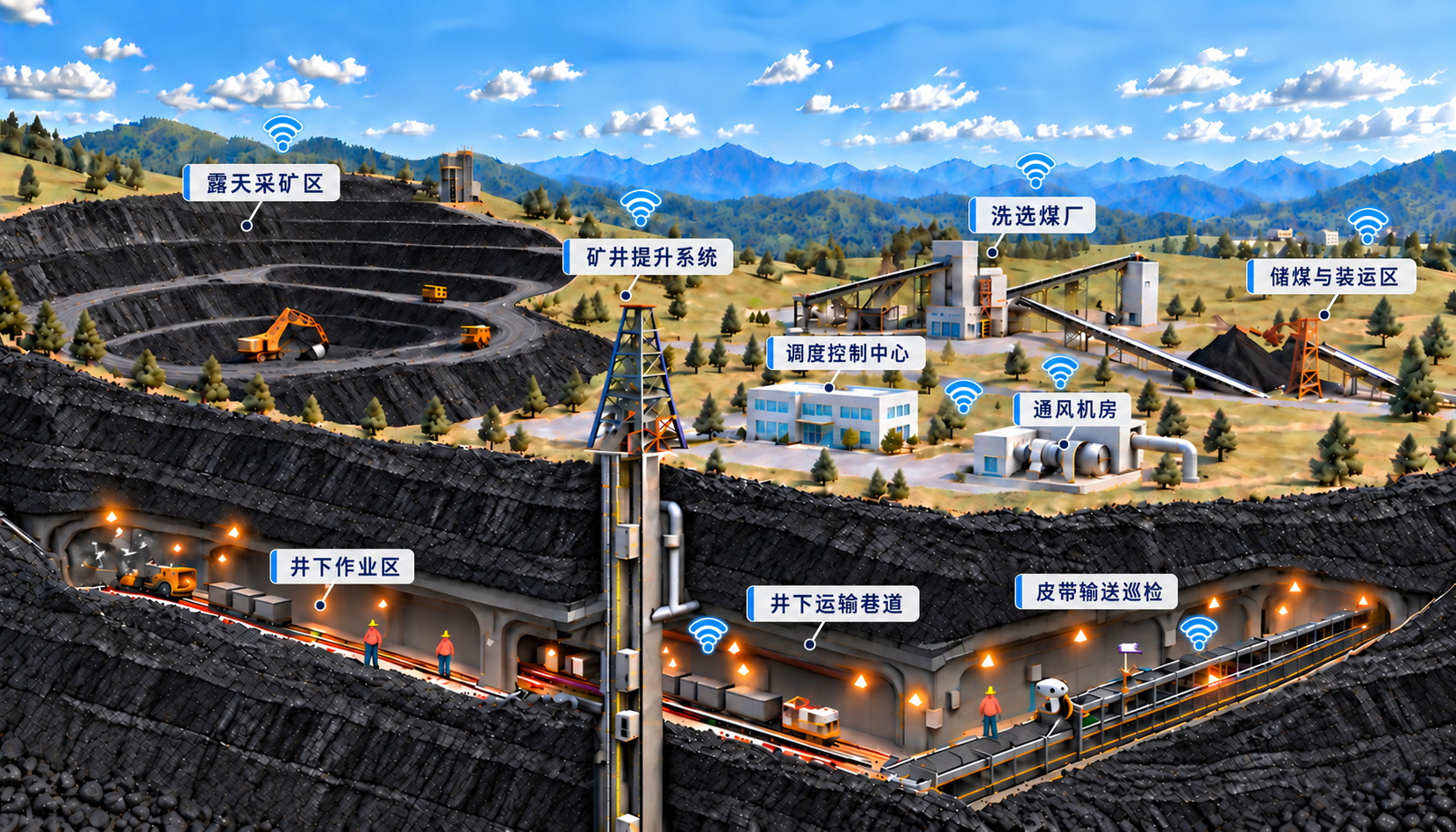 煤矿井下无线解决方案架构示意