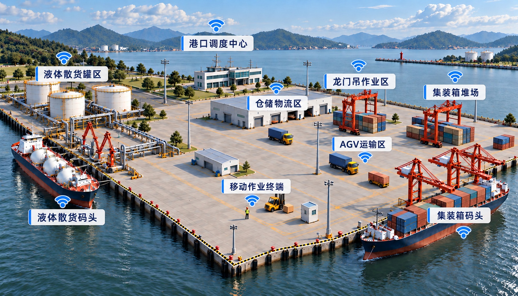 港口码头无线解决方案架构示意