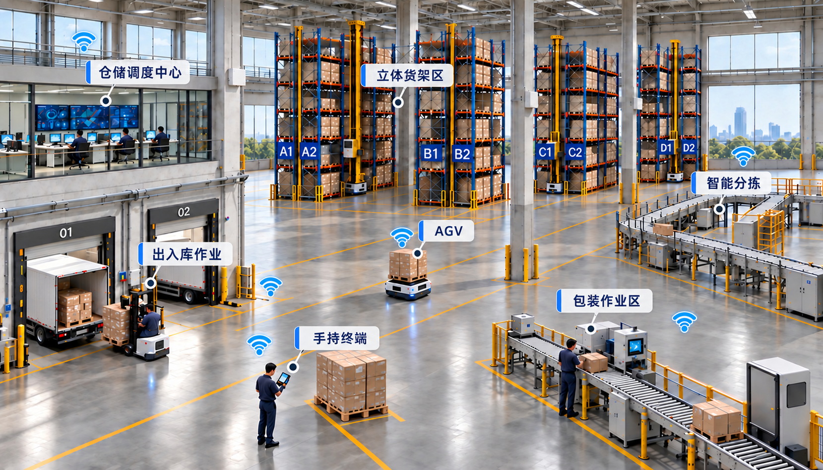 仓储物流无线解决方案架构示意